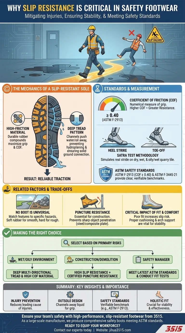 Почему сопротивление скольжению является важным фактором в защитной обуви? Предотвращение поскальзываний и падений на рабочем месте Визуальное руководство