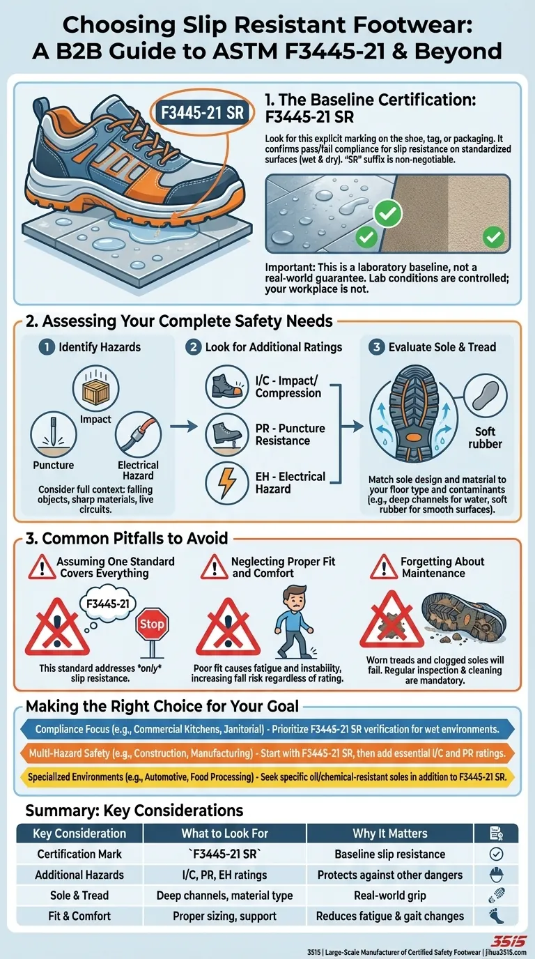 На что следует обратить внимание при покупке обуви с противоскользящими свойствами, соответствующей стандарту ASTM 3445-21? Руководство по истинной безопасности на рабочем месте Визуальное руководство