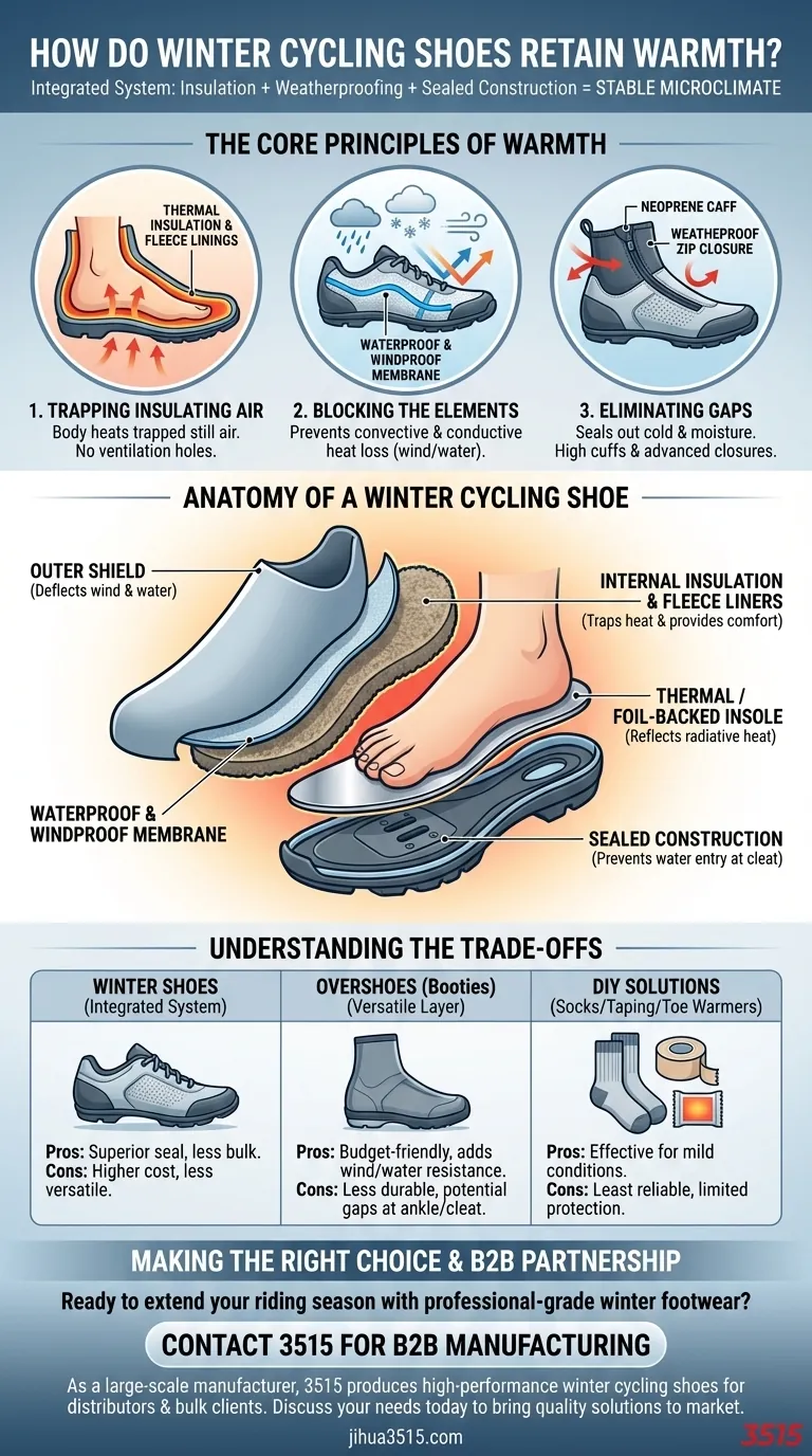Como os sapatos de ciclismo de inverno retêm o calor? O Sistema Integrado para Ciclismo em Clima Frio Guia Visual