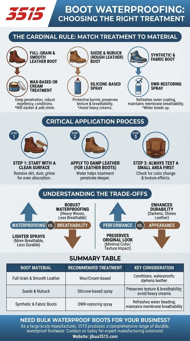 ブーツの防水処理を選ぶ際に考慮すべきことは何ですか？最良の結果を得るために素材と用途を合わせましょう ビジュアルガイド