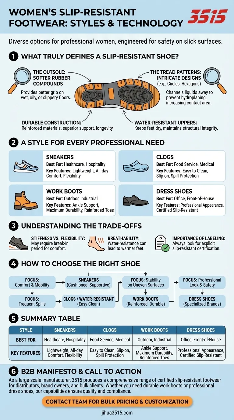 What types of slip-resistant shoes are available for women? Find the Perfect Fit for Safety & Style Visual Guide