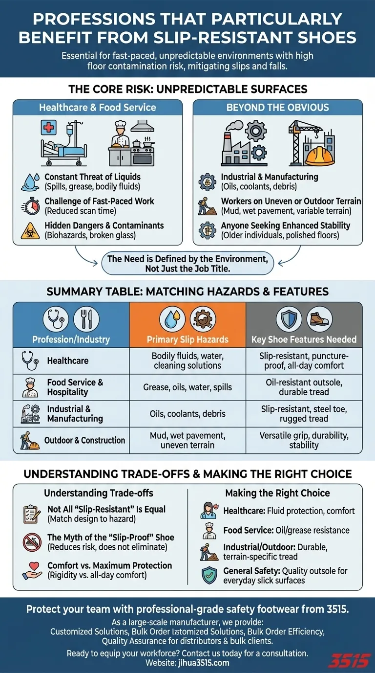 Какие профессии особенно выигрывают от использования нескользящей обуви? Защитите своих сотрудников от поскальзываний и падений. Визуальное руководство