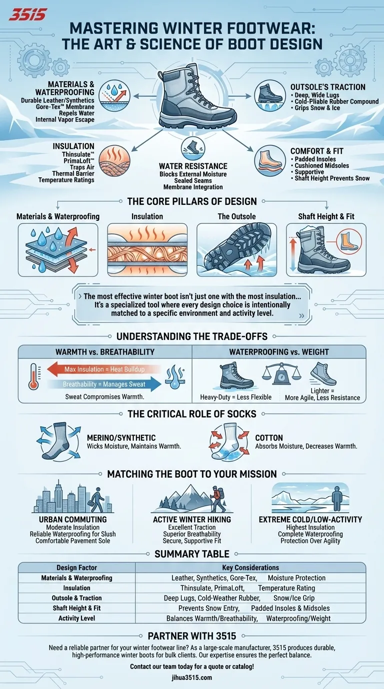 ¿Qué factores se consideran en el diseño de las botas de invierno? Domina los 5 pilares de la calidez y la seguridad Guía Visual