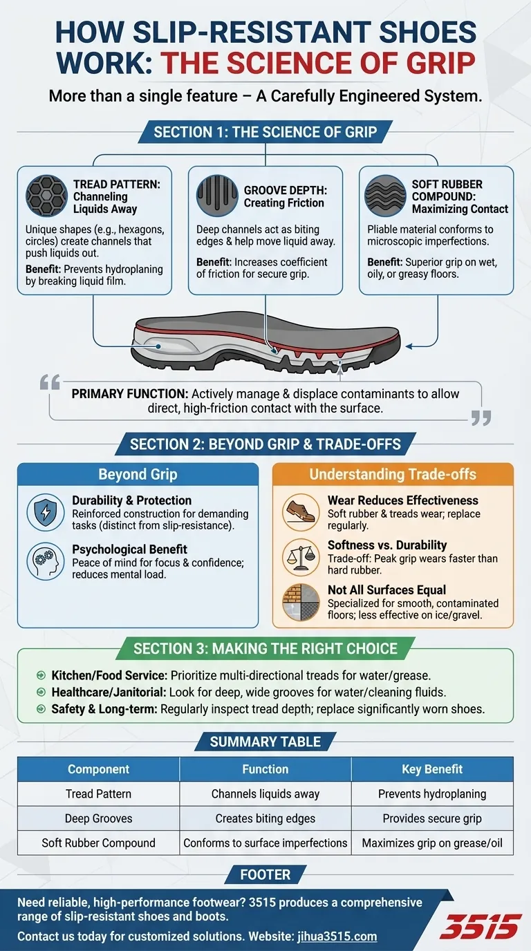 滑り止め靴はどのようにして滑りを防ぐのか？グリップの科学を解説 ビジュアルガイド