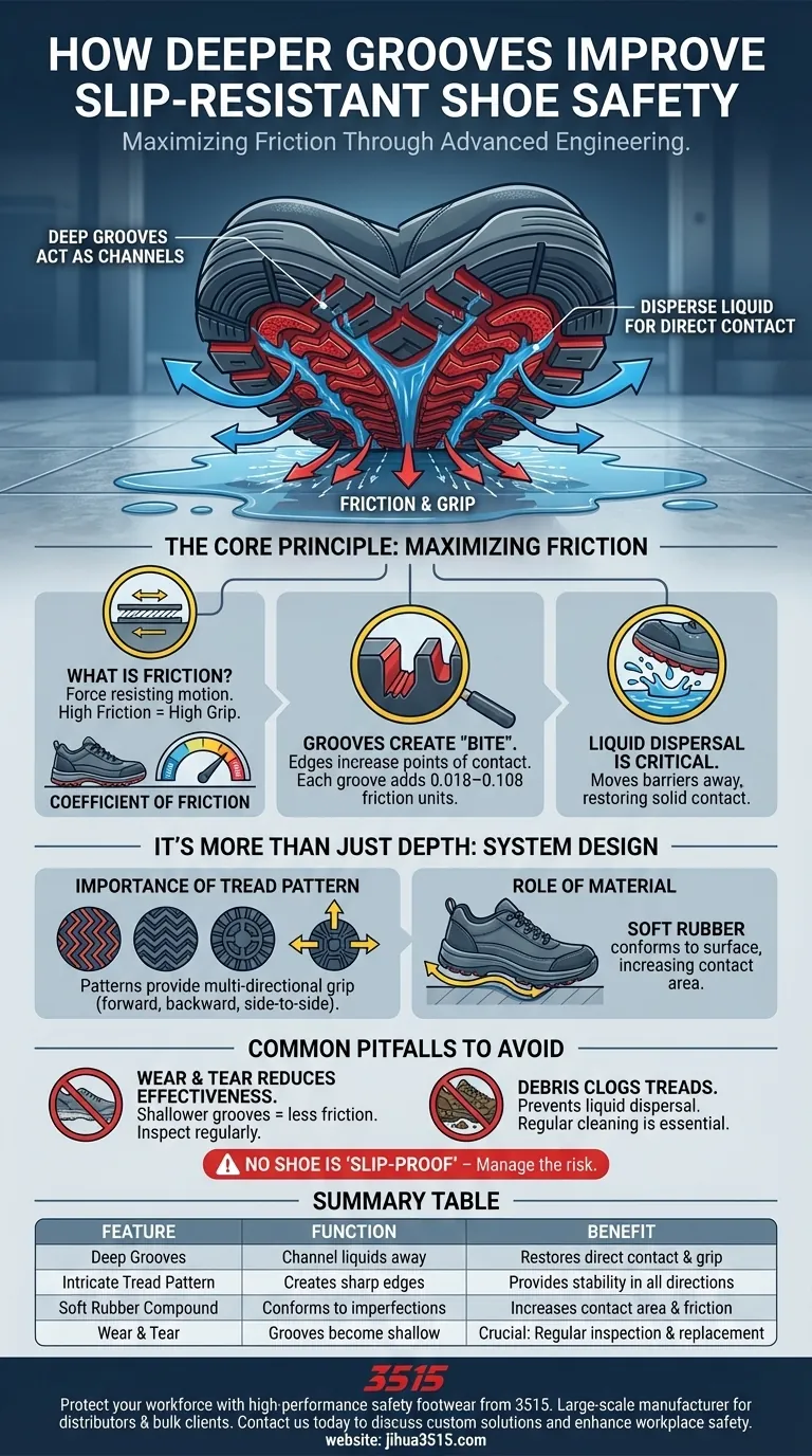 ¿Cómo mejoran la seguridad las ranuras más profundas en los zapatos antideslizantes? Maximizar el agarre y prevenir caídas en el lugar de trabajo Guía Visual