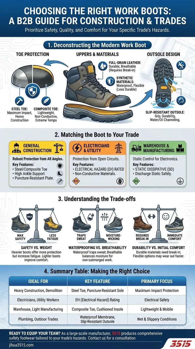 Quali sono le considerazioni chiave nella scelta degli scarponi da lavoro? Dare priorità a sicurezza, durata e comfort Guida Visiva