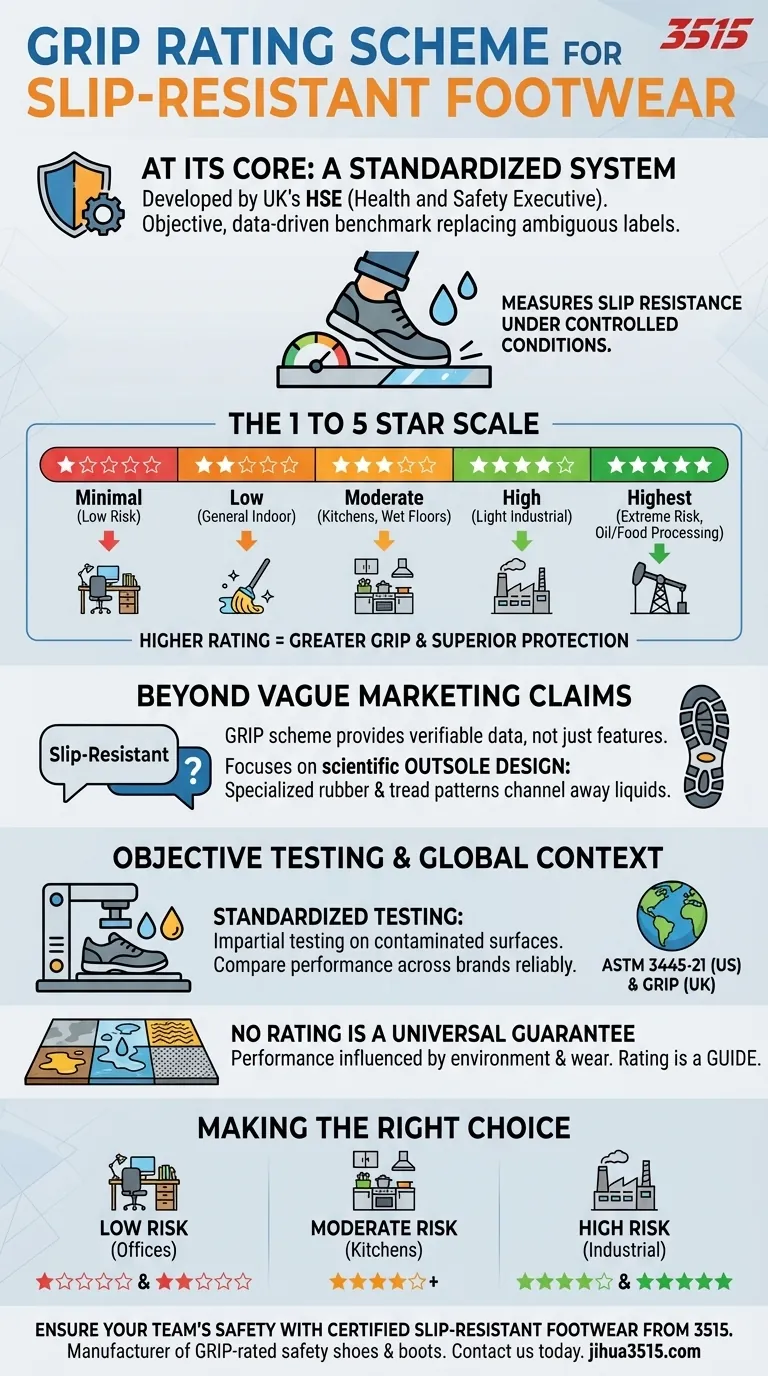 ¿Cuál es el esquema de calificación GRIP para calzado antideslizante? Una guía clara para la seguridad en el lugar de trabajo Guía Visual