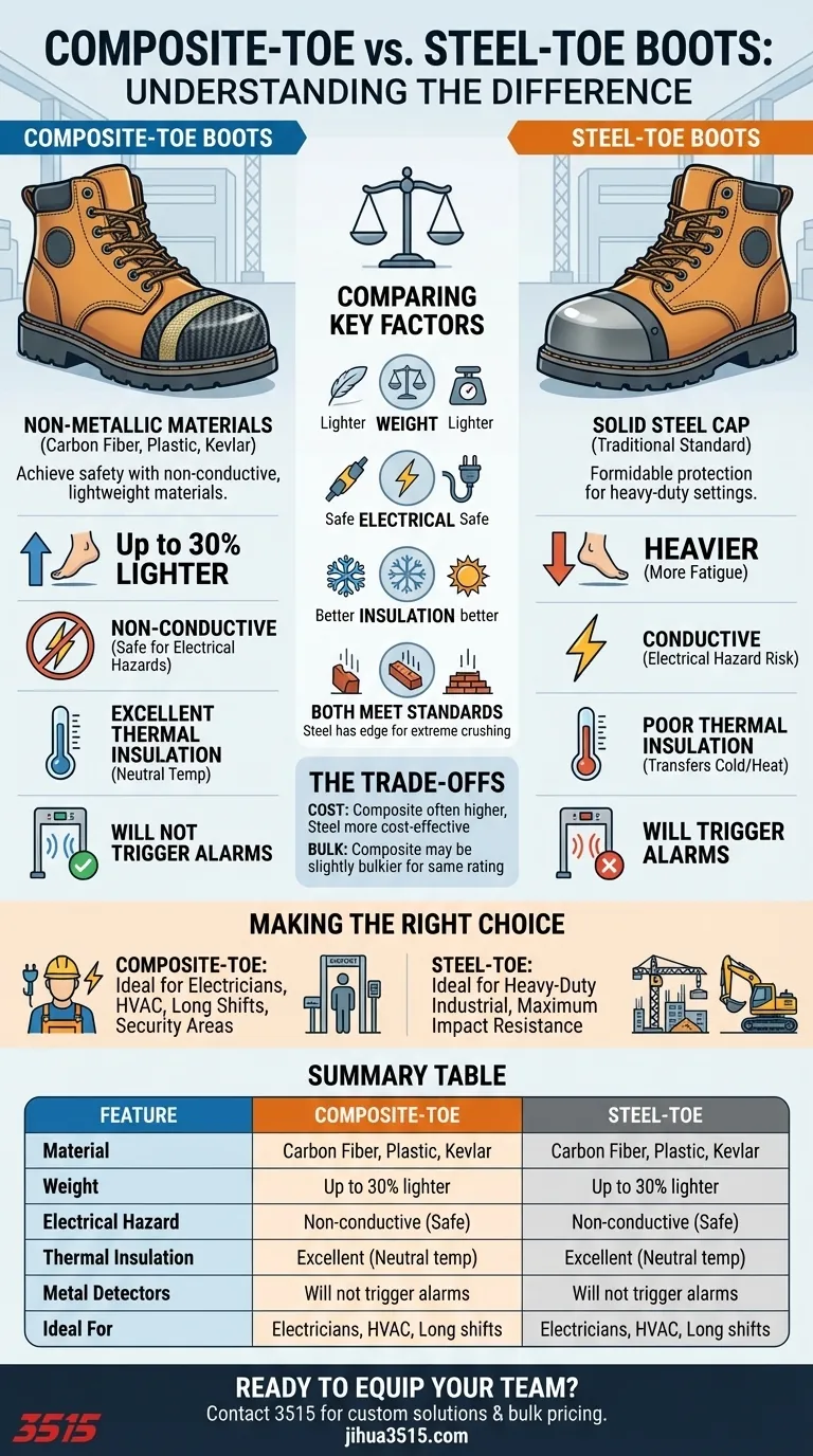 ¿Cómo se diferencian las botas de punta compuesta de las botas de punta de acero? Una guía para elegir el calzado de seguridad adecuado Guía Visual