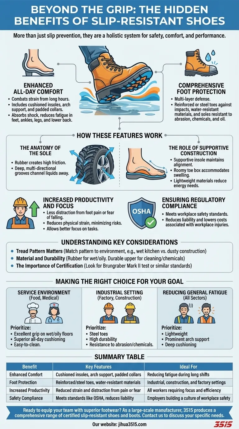 ما هي الفوائد الإضافية التي توفرها الأحذية المقاومة للانزلاق بخلاف منع الانزلاق؟ تعزيز الراحة والسلامة والإنتاجية دليل مرئي