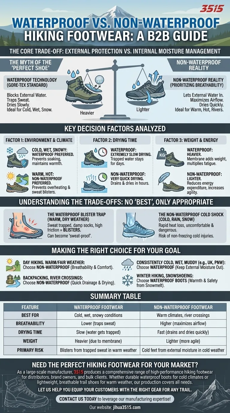 Quais são as principais considerações ao decidir entre calçados de caminhada impermeáveis e não impermeáveis? Guia Visual