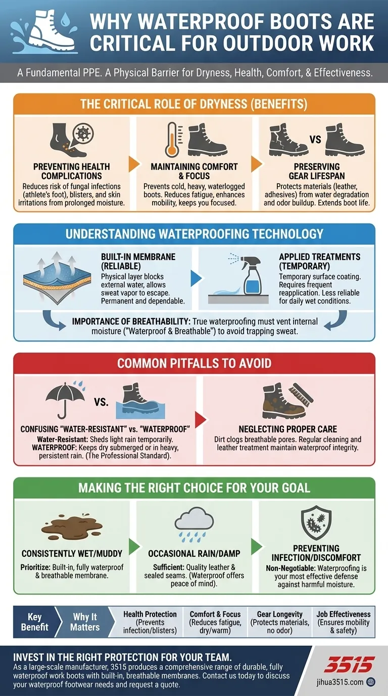 야외 작업 시 방수 부츠가 중요한 이유는 무엇인가요? 건강 위험으로부터 발을 보호하세요. 시각적 가이드