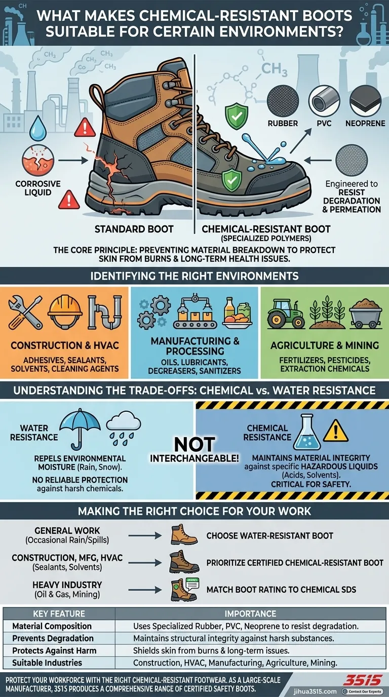 What makes chemical-resistant boots suitable for certain environments? Essential Protection for Hazardous Work Visual Guide