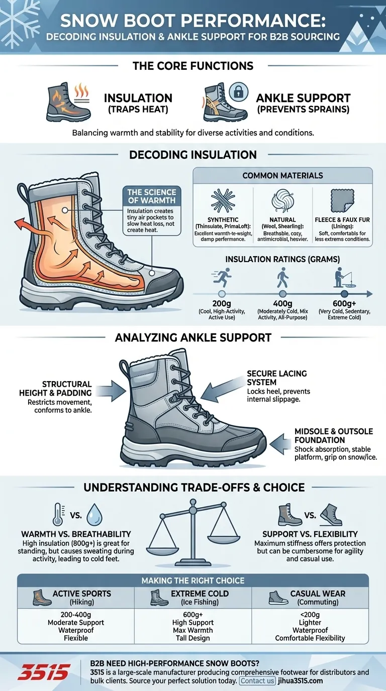 ¿Qué tipos de aislamiento y soporte para el tobillo ofrecen las botas de nieve? Encuentra el ajuste perfecto para tus actividades invernales Guía Visual