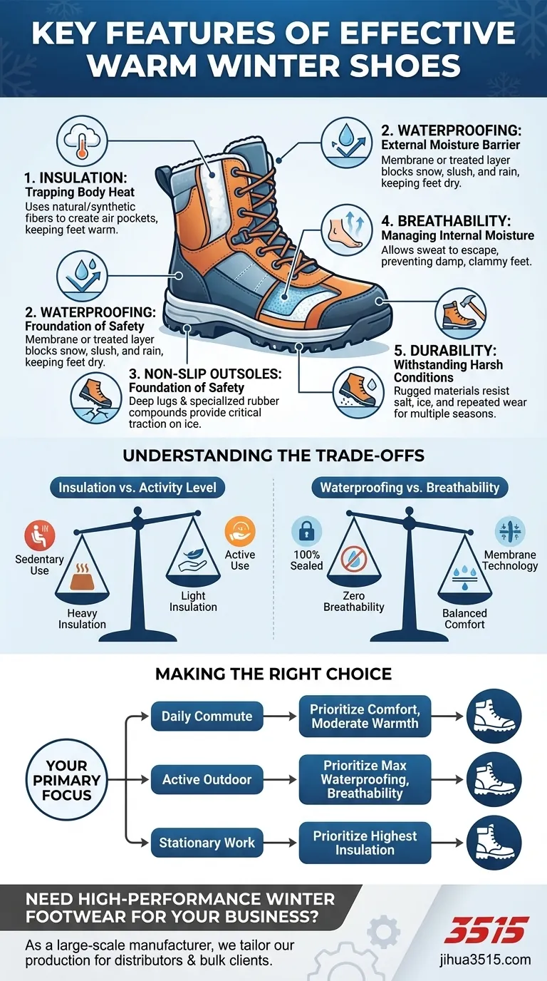 Quelles sont les caractéristiques clés des chaussures d'hiver chaudes ? Un guide pour rester au chaud et en sécurité Guide Visuel