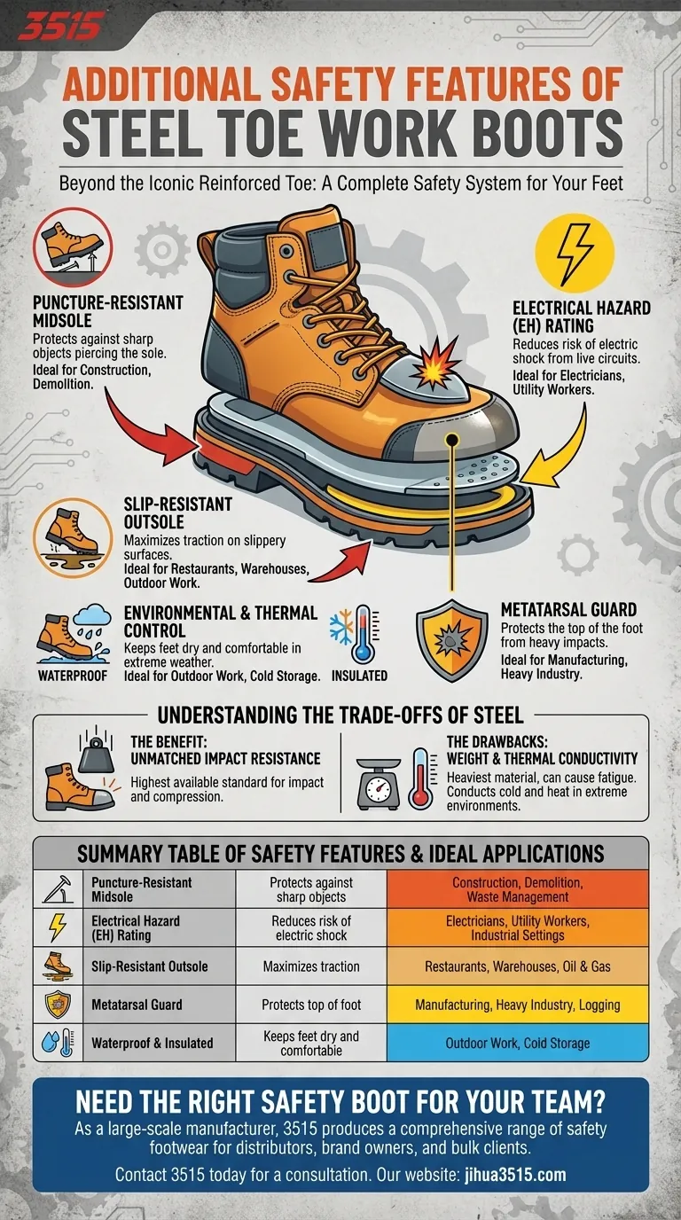 ¿Qué características de seguridad adicionales suelen incluir las botas de trabajo con punta de acero? Más allá de la puntera de acero Guía Visual