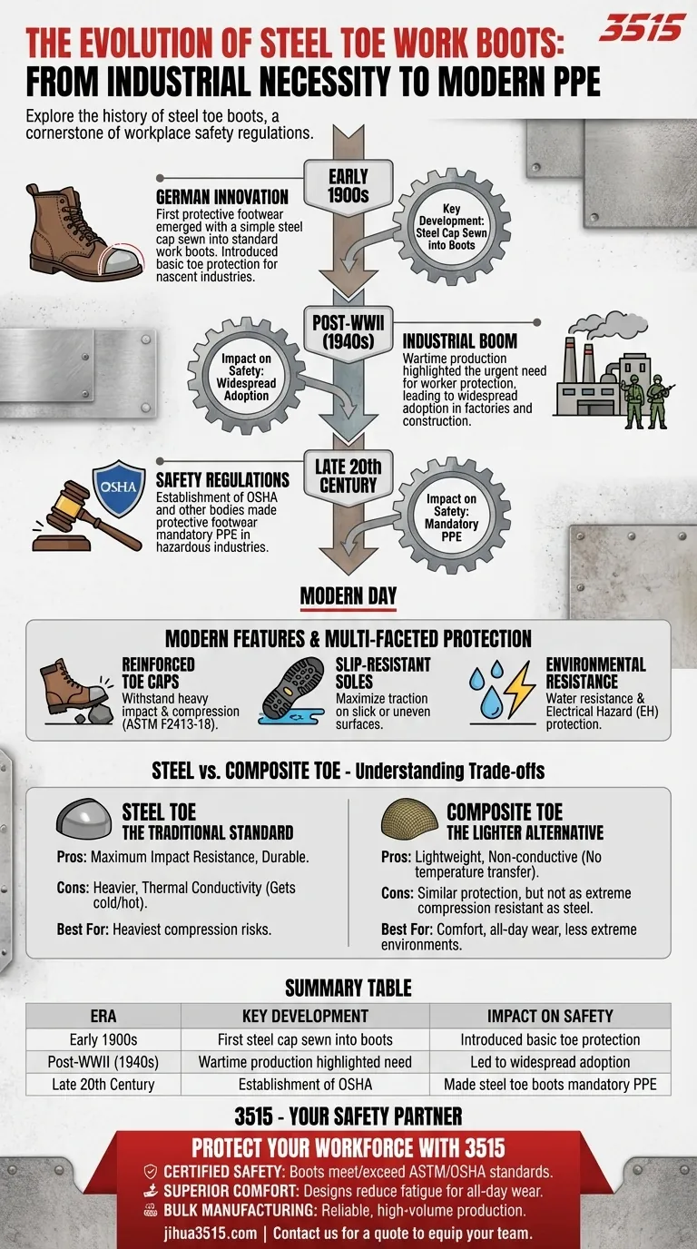 ¿Cuál es la historia de las botas de trabajo con punta de acero? De la invención alemana al estándar de seguridad moderno Guía Visual