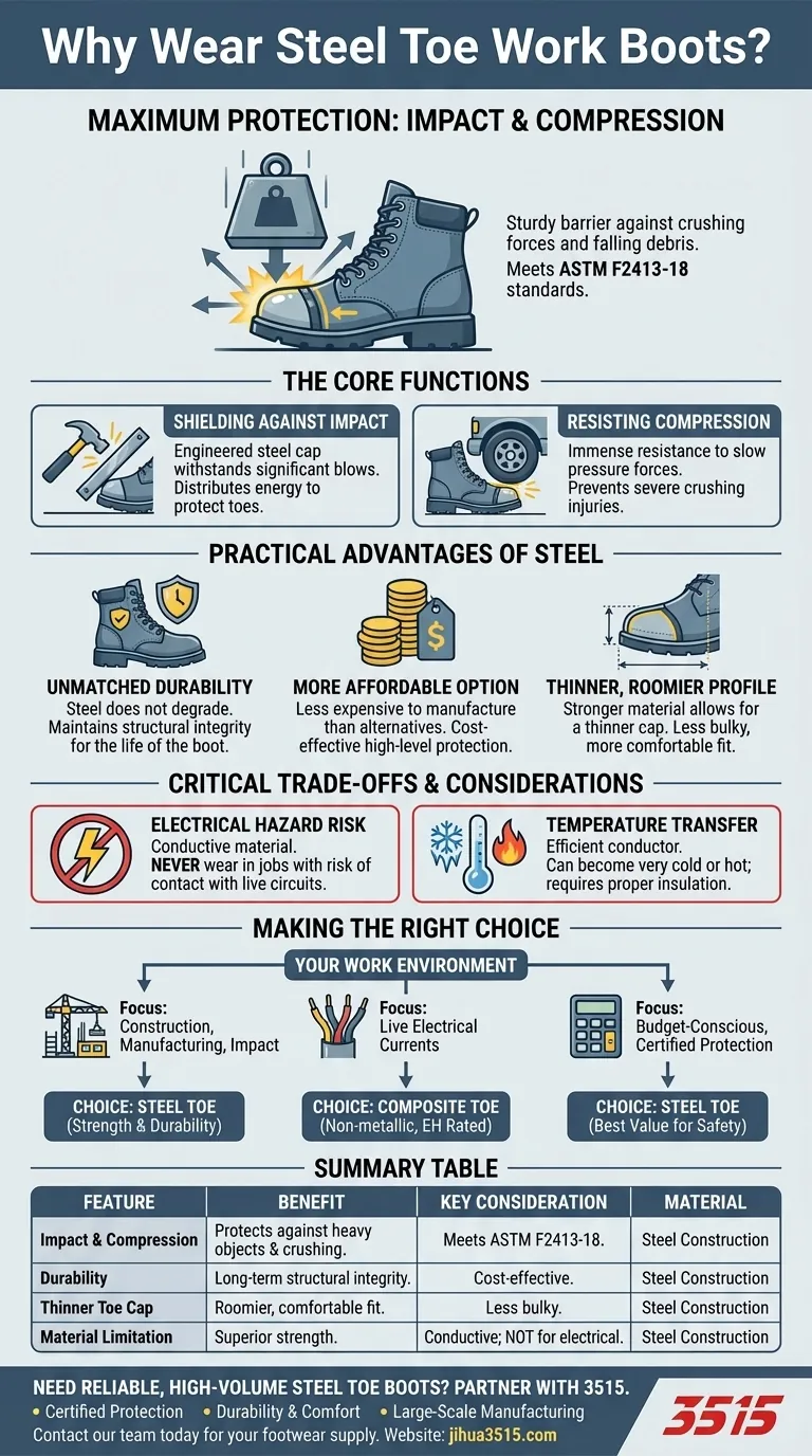 لماذا من المهم ارتداء أحذية العمل ذات مقدمة فولاذية؟ أقصى حماية ضد الصدمات للأعمال الخطرة دليل مرئي