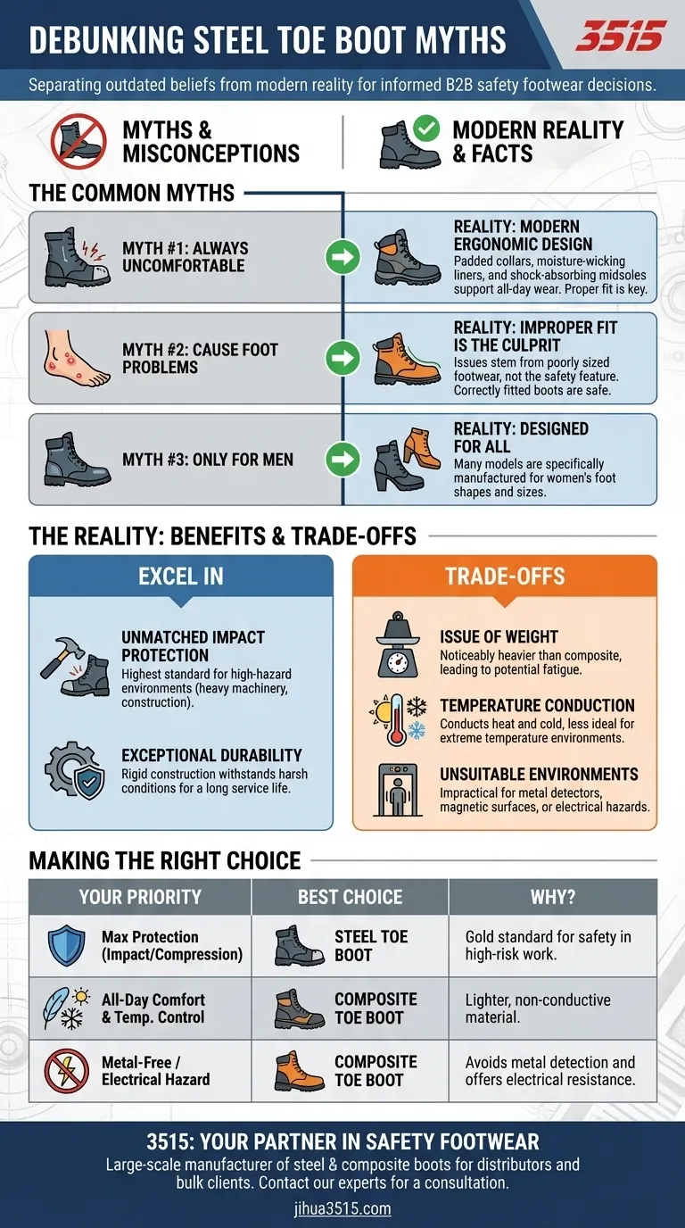 現代の労働者のために、安全靴のつま先部分にスチールを使ったブーツに関するよくある誤解を解き明かします。 ビジュアルガイド
