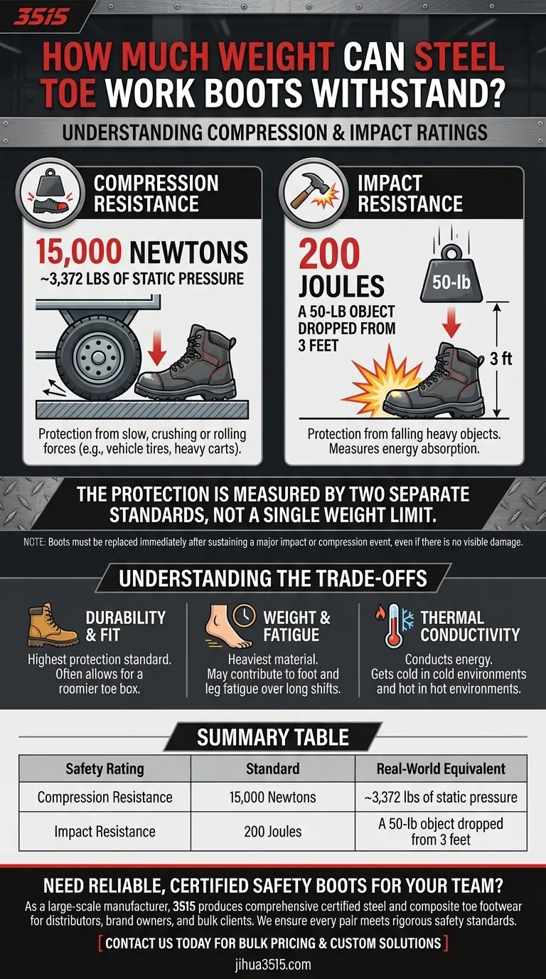 Какую нагрузку выдерживают рабочие ботинки со стальным подноском? Разбираем стандарт безопасности 3372 фунта. Визуальное руководство