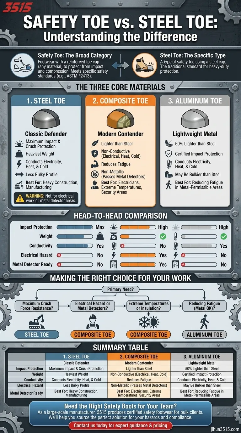 ¿Cuál es la diferencia entre las botas de trabajo con punta de seguridad y las de punta de acero? Elija la protección adecuada para su trabajo. Guía Visual