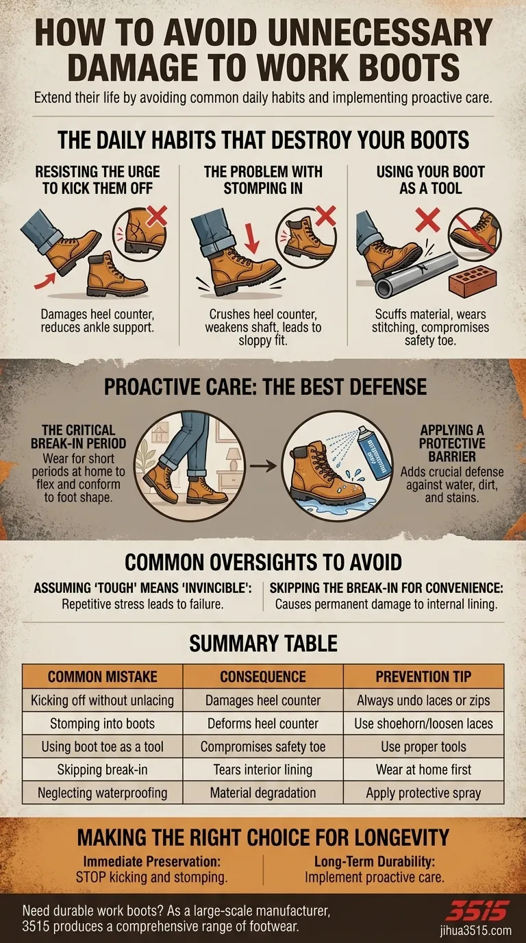 ما هي بعض الطرق لتجنب الضرر غير الضروري لأحذية العمل؟ إطالة عمرها الافتراضي بعادات بسيطة دليل مرئي