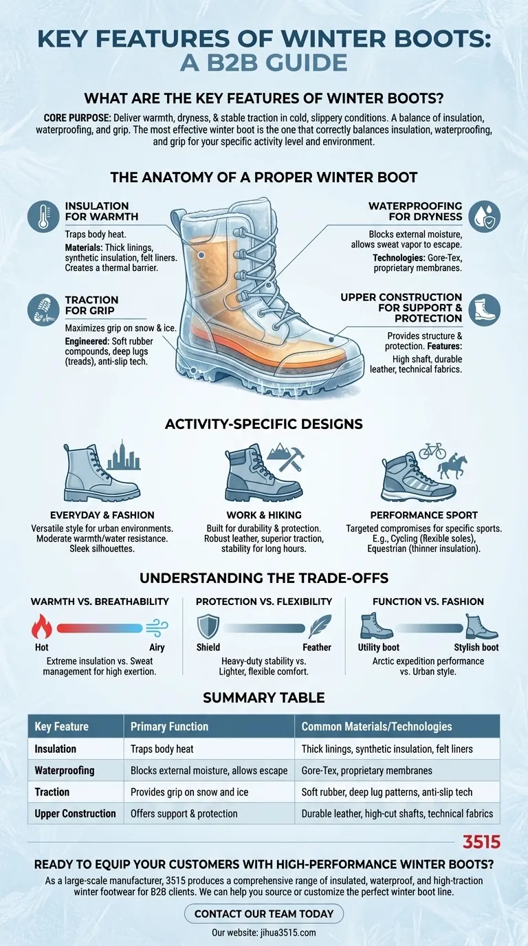 Was sind die Hauptmerkmale von Winterstiefeln? Ein Leitfaden für Wärme, Trockenheit & Traktion Visuelle Anleitung