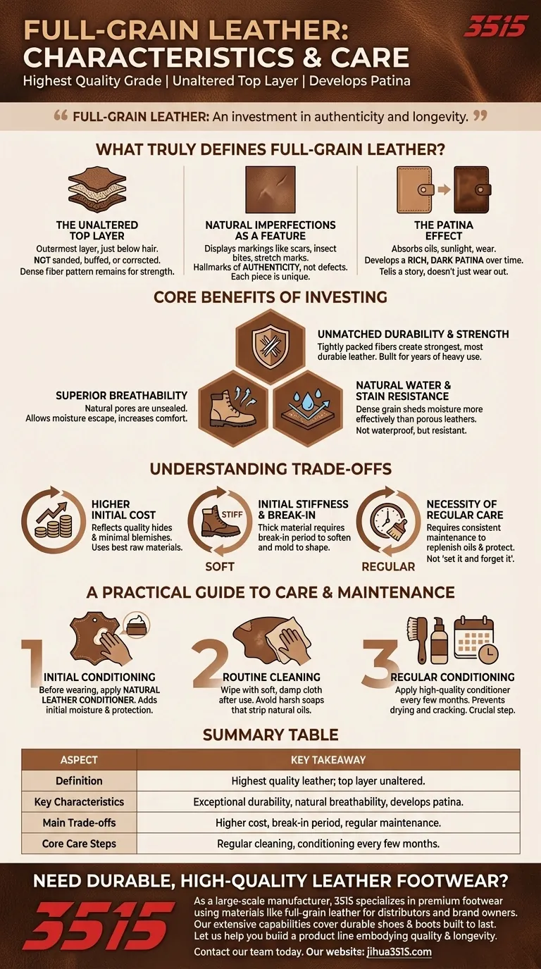Quelles sont les caractéristiques du cuir pleine fleur et comment doit-il être entretenu ? Guide Visuel