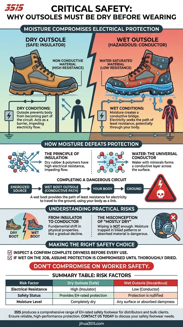 Warum ist es wichtig, die Sohlen vor dem Tragen trocken zu halten? Die kritische Sicherheitsregel für elektrischen Schutz Visuelle Anleitung