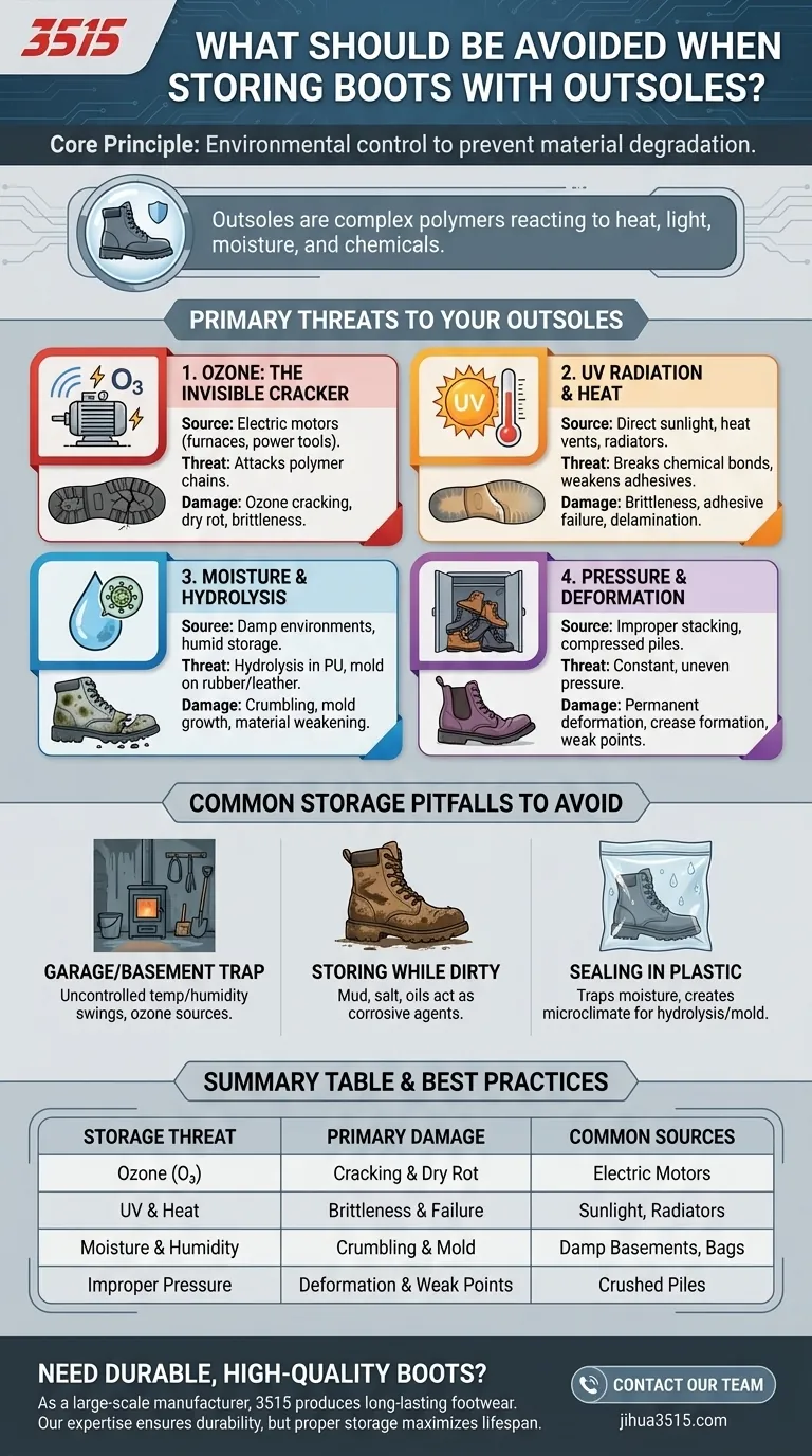 ¿Qué se debe evitar al almacenar botas con suelas? Guía Visual