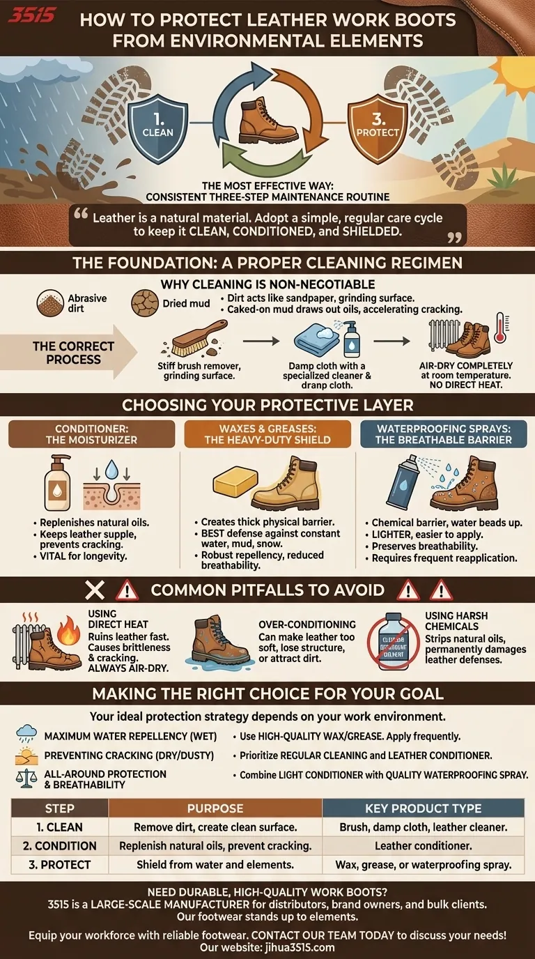 Wie können Arbeitsstiefel aus Leder vor Umwelteinflüssen geschützt werden? Eine 3-Schritte-Anleitung für dauerhafte Haltbarkeit Visuelle Anleitung