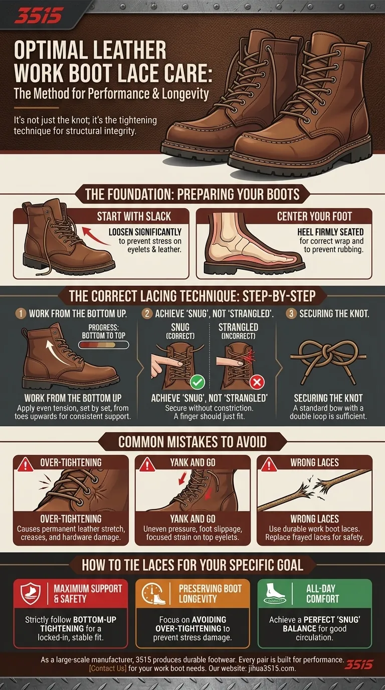 如何系紧皮质工装靴的鞋带以达到最佳保养效果？保护您的靴子并提升舒适度 图解指南