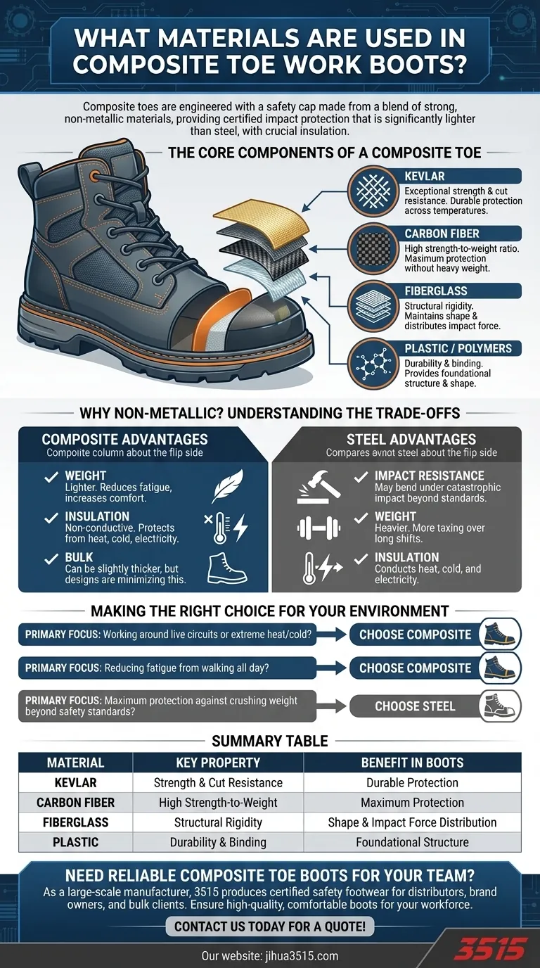 ما هي المواد المستخدمة في أحذية العمل ذات المقدمة المركبة؟ شرح السلامة الأخف وغير الموصلة دليل مرئي