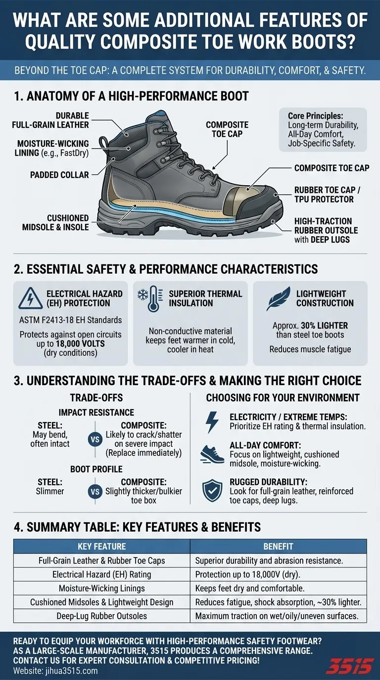 Quelles sont les caractéristiques supplémentaires des bottes de travail de qualité à embout composite ? Libérez une durabilité et un confort supérieurs Guide Visuel