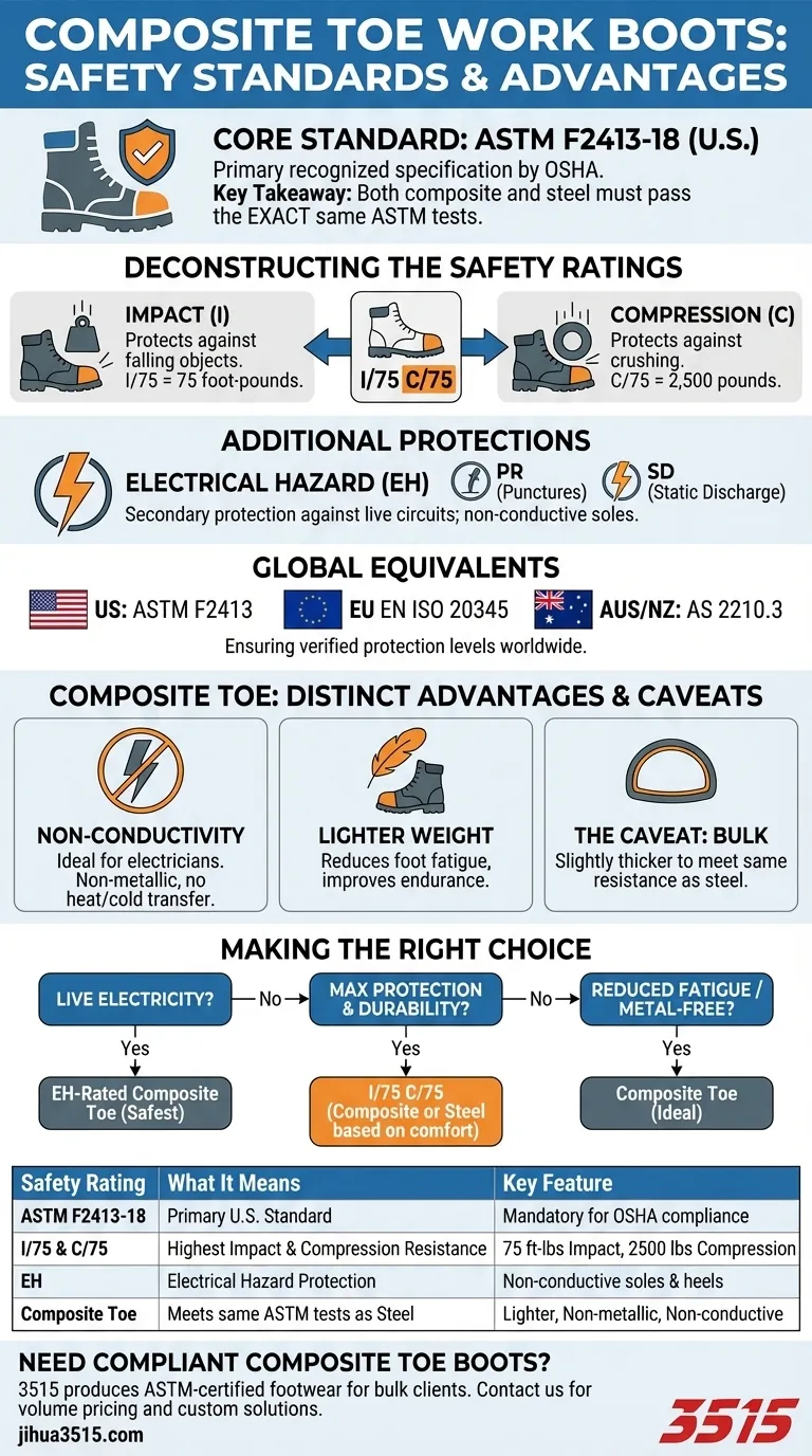 Quelles normes de sécurité les bottes de travail à embout composite respectent-elles généralement ? Guide essentiel de l'ASTM F2413 Guide Visuel