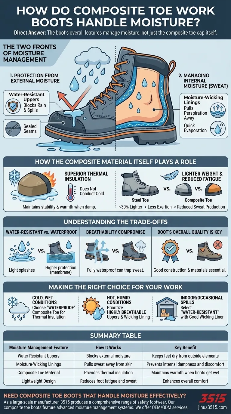 ¿Cómo manejan la humedad las botas de trabajo con punta de composite? Mantente seco y cómodo en condiciones húmedas Guía Visual