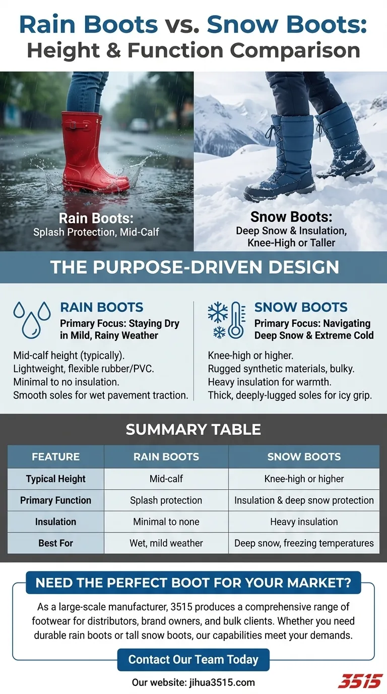 Come si confrontano le altezze degli stivali da pioggia e degli stivali da neve? Una guida alle calzature pronte per il tempo. Guida Visiva