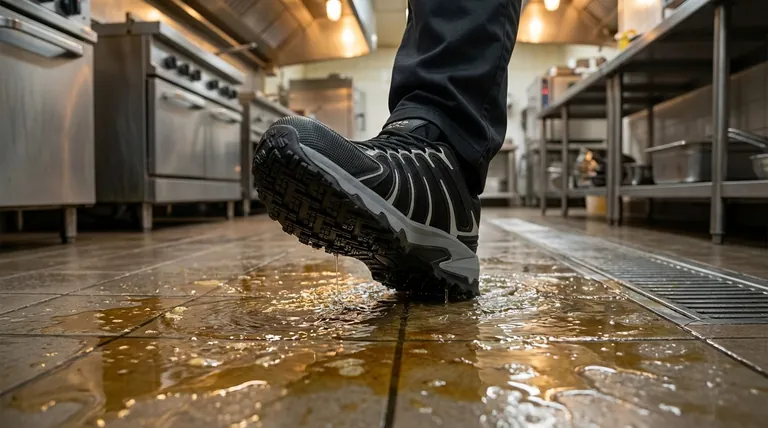 滑りにくい靴は、あらゆる種類のこぼれに効果がありますか?ハザードに合わせた靴選びの真実