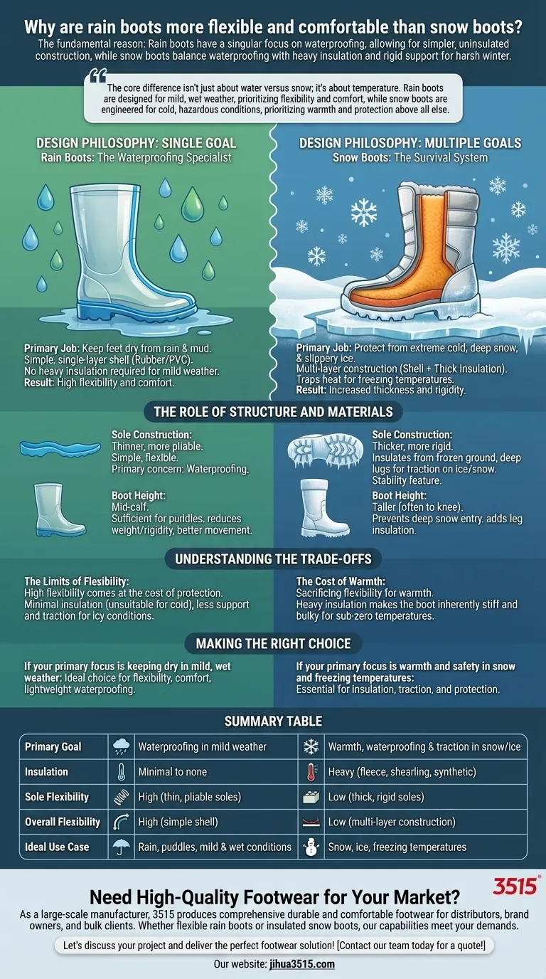 なぜレインブーツはスノーブーツよりも柔軟で快適なのでしょうか？主な違いを解説 ビジュアルガイド