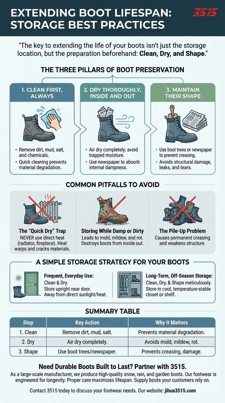 Wie sollten Schnee-, Regen- und Gummistiefel gelagert werden, um ihre Lebensdauer zu verlängern? Meistern Sie die Methode „Reinigen, Trocknen, Formen“ Visuelle Anleitung