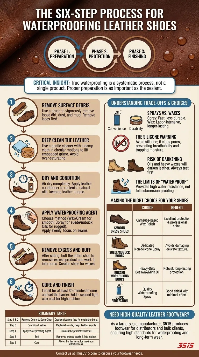 Каков шестиступенчатый процесс гидроизоляции кожаной обуви? Полное руководство по долговечной защите Визуальное руководство