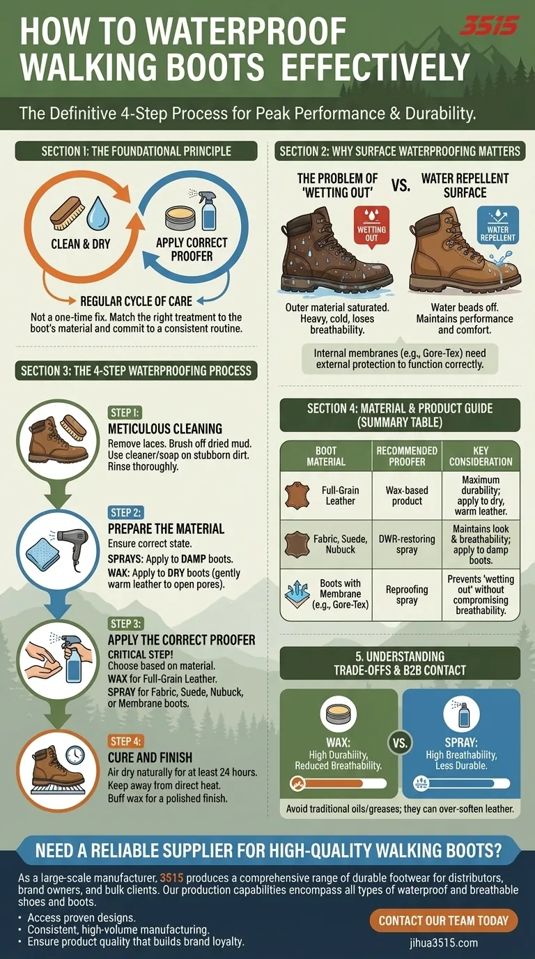 Come impermeabilizzare efficacemente gli scarponi da trekking? Una guida in 4 passaggi per calzature asciutte e resistenti Guida Visiva