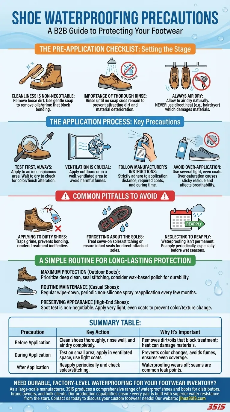 靴の防水加工を行う際に注意すべきことは何ですか？靴を長持ちさせるために ビジュアルガイド