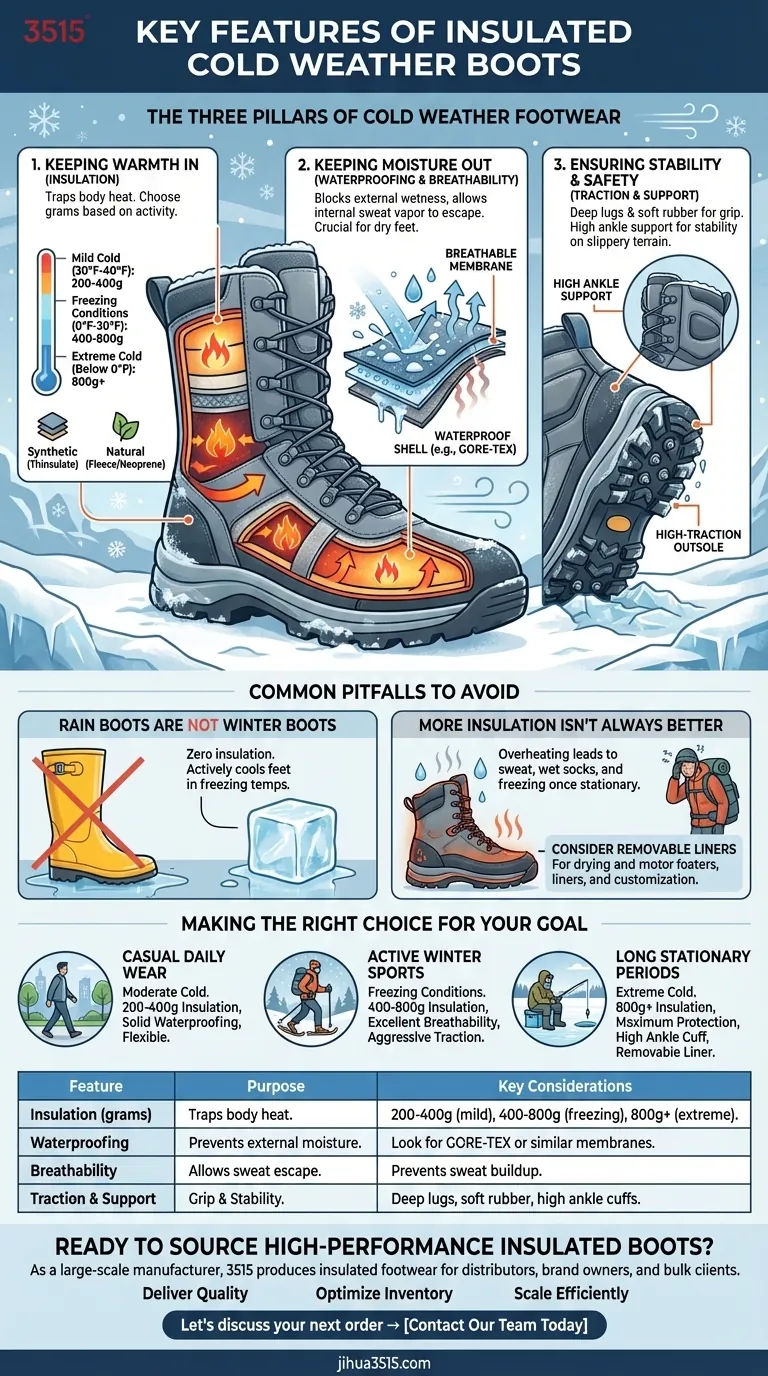 ما هي الميزات الرئيسية للأحذية المعزولة المصممة للطقس البارد؟ دليل للدفء والجفاف والسلامة دليل مرئي