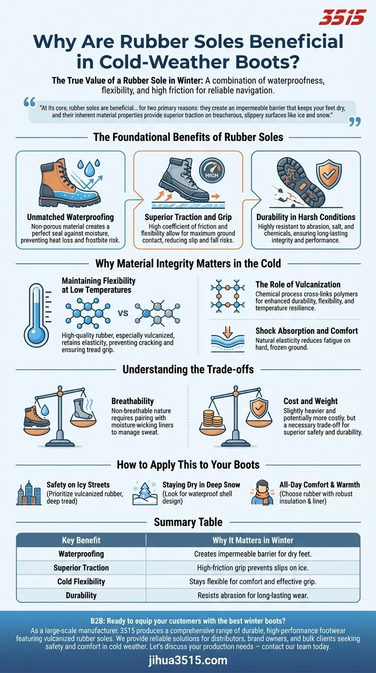¿Por qué las suelas de goma son beneficiosas en las botas para clima frío? Tracción superior e impermeabilidad Guía Visual