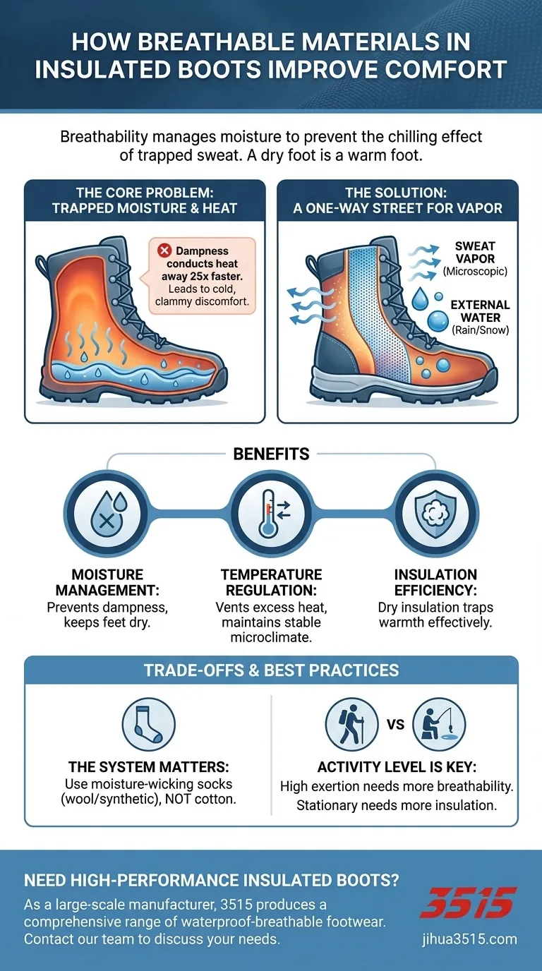 ¿Cómo mejoran la comodidad los materiales transpirables en las botas aisladas? Domina la humedad para mantenerte abrigado todo el día. Guía Visual