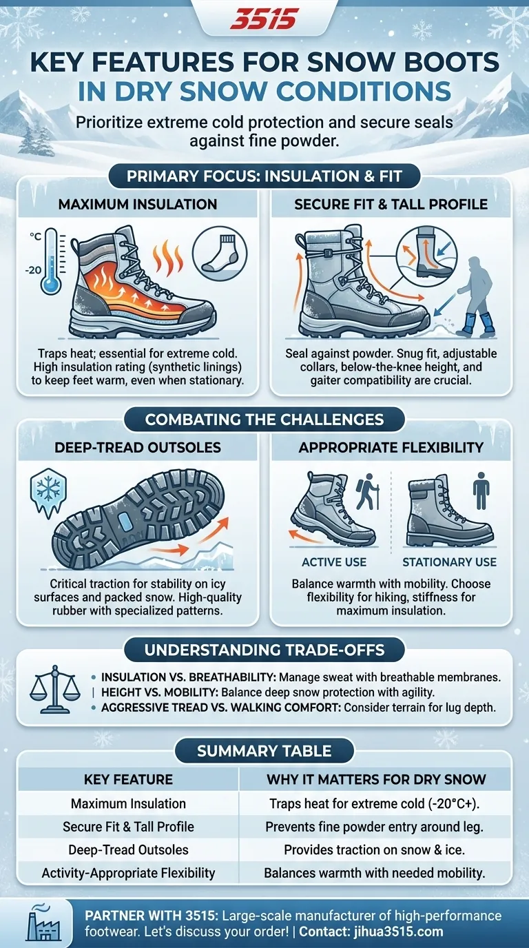 Welche Merkmale sind für Schneestiefel bei trockenen Schneebedingungen wichtig? Beherrschen Sie die Kälte & Halten Sie Pulverschnee fern Visuelle Anleitung