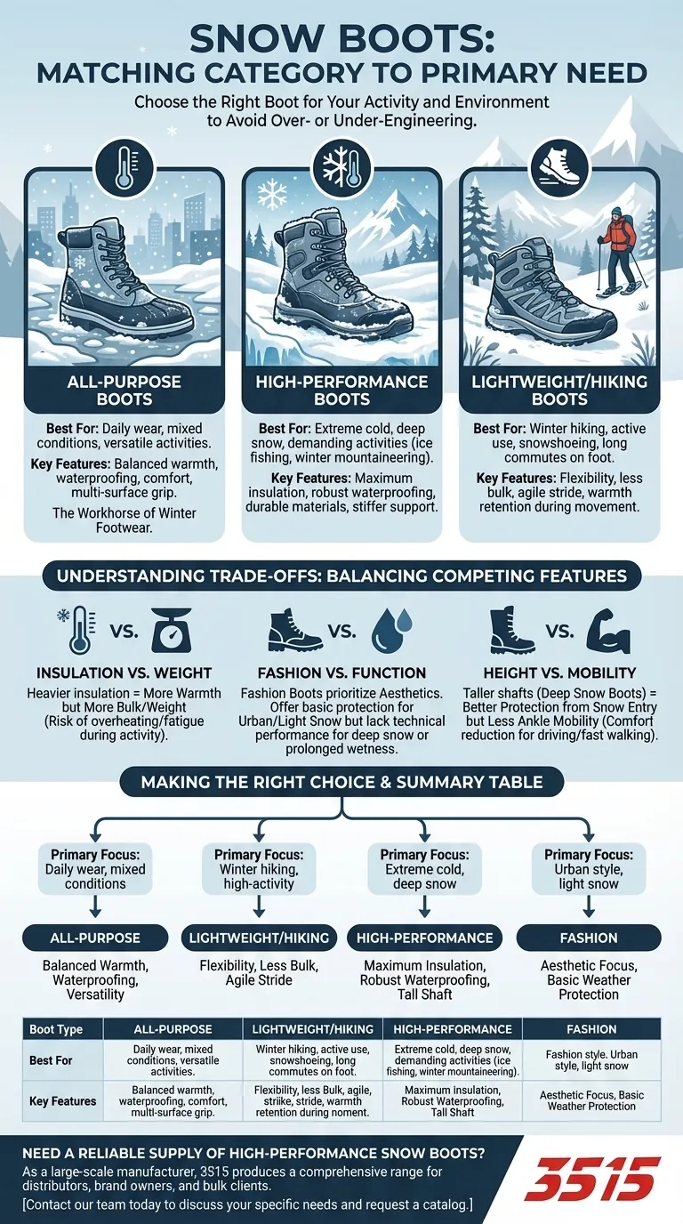 ما هي أنواع أحذية الثلج المتوفرة بناءً على الاحتياجات المختلفة؟ اختر الحذاء المناسب لنشاطك الشتوي دليل مرئي