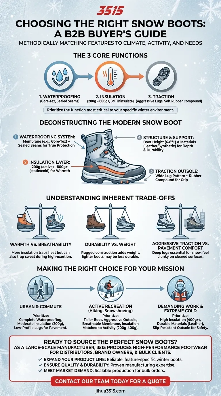 Wie wählt man die richtigen Schneestiefel für seine Bedürfnisse aus? Ein Leitfaden zu Wasserdichtigkeit, Isolierung und Traktion Visuelle Anleitung