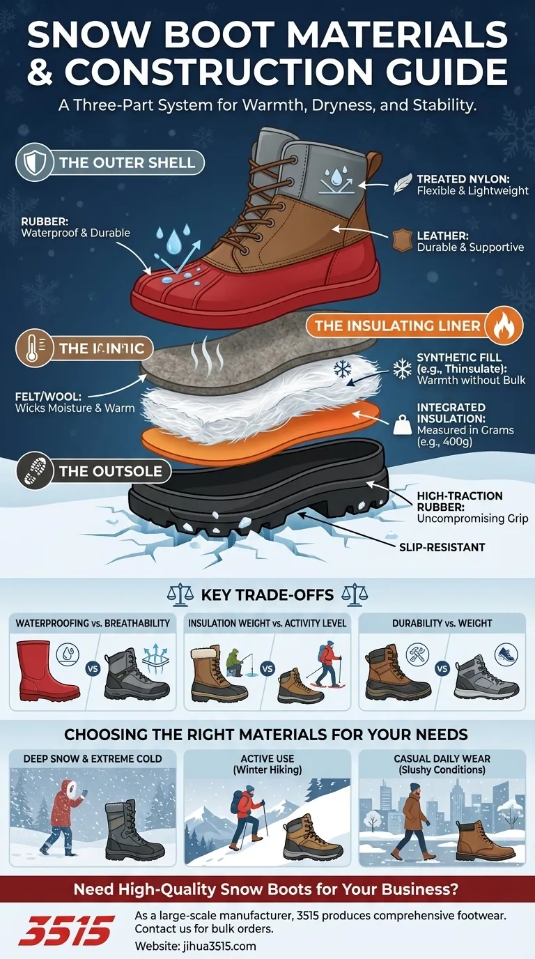 Какие материалы обычно используются в зимних ботинках? Руководство по теплу, водонепроницаемости и сцеплению. Визуальное руководство