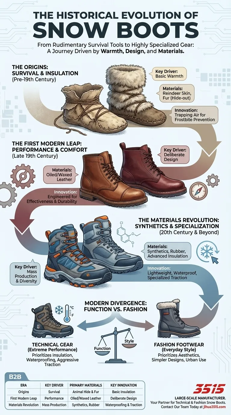 Comment les bottes de neige ont-elles évolué historiquement ? De l'outil de survie à la merveille moderne Guide Visuel